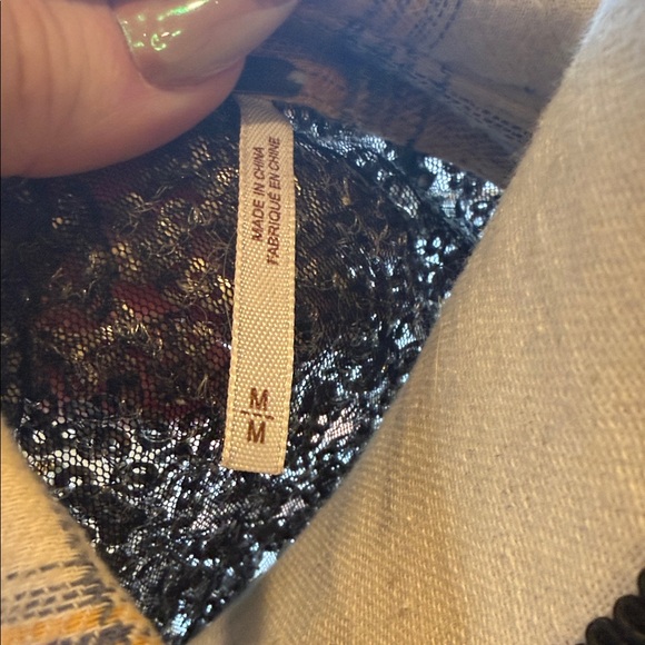 Free People Plaid Long Sleeve Shirt with Sequin Detail - Picture 5 of 6